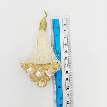 Off White Tassels In Gold and White Bead and Sequins, Indian Latkans, Blouse Latkan